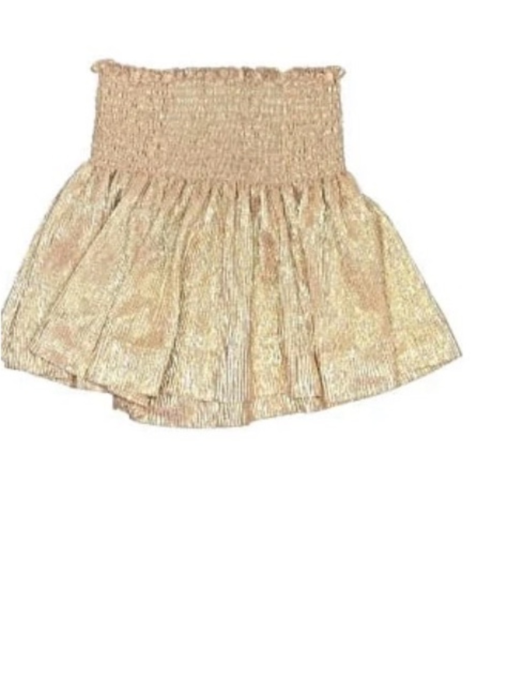 QUEEN OF SPARKLES Metallic Gold Smocked Waist Flared Shorts